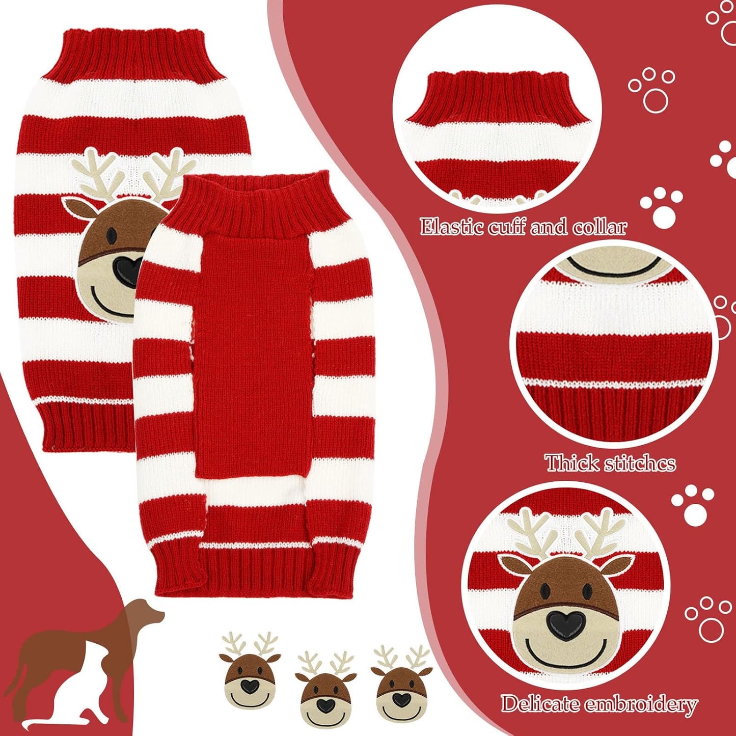4 Pieces Christmas Dog Sweaters - Holiday Puppy Snow Elk Reindeer Snowman Elf Winter Knitwear Warm Clothes Funny Party Cosplay Dress for Small to Medium Dogs Cats (Medium)