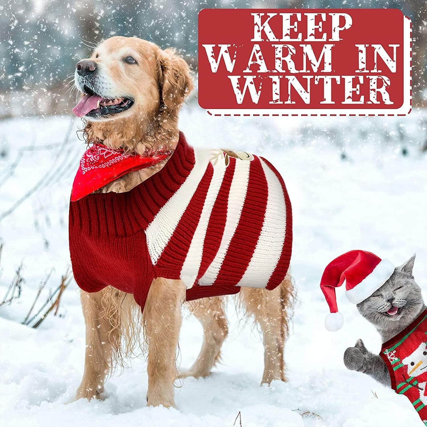 4 Pieces Christmas Dog Sweaters - Holiday Puppy Snow Elk Reindeer Snowman Elf Winter Knitwear Warm Clothes Funny Party Cosplay Dress for Small to Medium Dogs Cats (Medium)