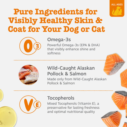 Wild Alaskan Omega + Salmon Oil for Dogs & Cats, Promotes a Healthy Coat & Skin, 16Oz
