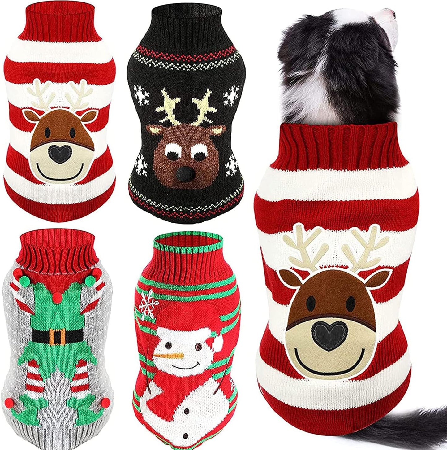 4 Pieces Christmas Dog Sweaters - Holiday Puppy Snow Elk Reindeer Snowman Elf Winter Knitwear Warm Clothes Funny Party Cosplay Dress for Small to Medium Dogs Cats (Medium)