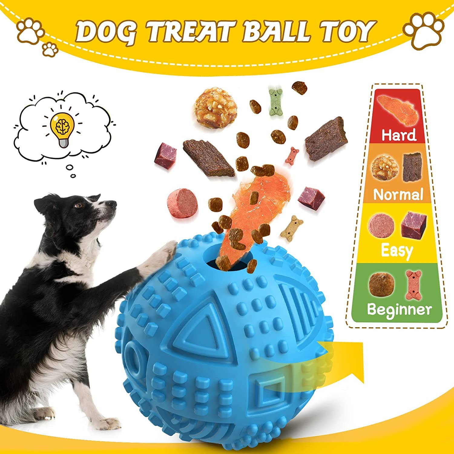 Dog Balls Treat Dispensing Dog Toys for Aggressive Chewers Large Breed, Nearly Indestructible Squeaky Puppy Chew Toys for Largebreeds, Natural Rubber Doggie Puzzle Toys, Pet Treat Ball