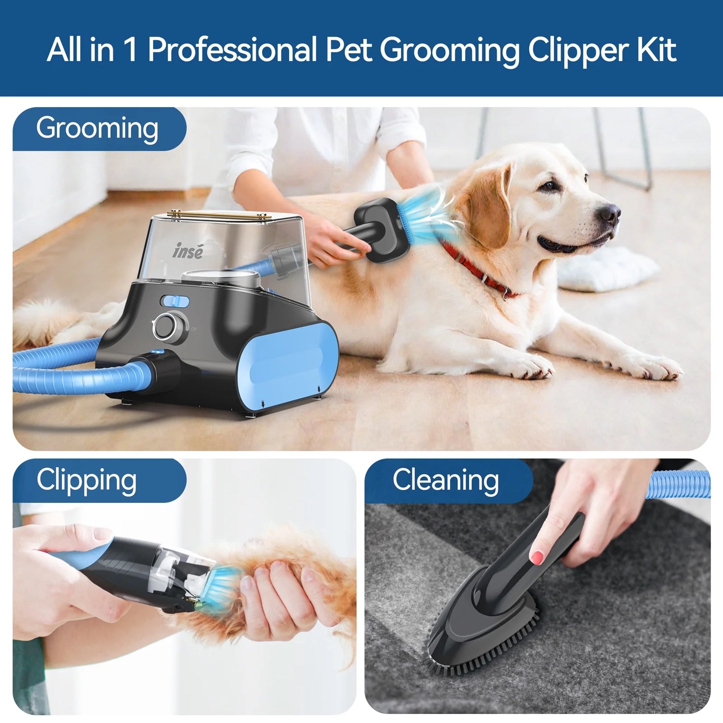 Grooming Vaccum, 4.5L Large Capacity Pet Grooming Kit & 5-In-1 Ultra-Low Noise Pet Grooming Vacu for Dog, Cat