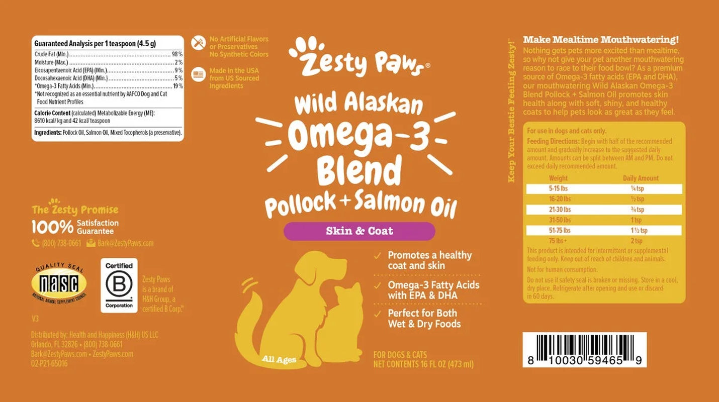 Wild Alaskan Omega + Salmon Oil for Dogs & Cats, Promotes a Healthy Coat & Skin, 16Oz