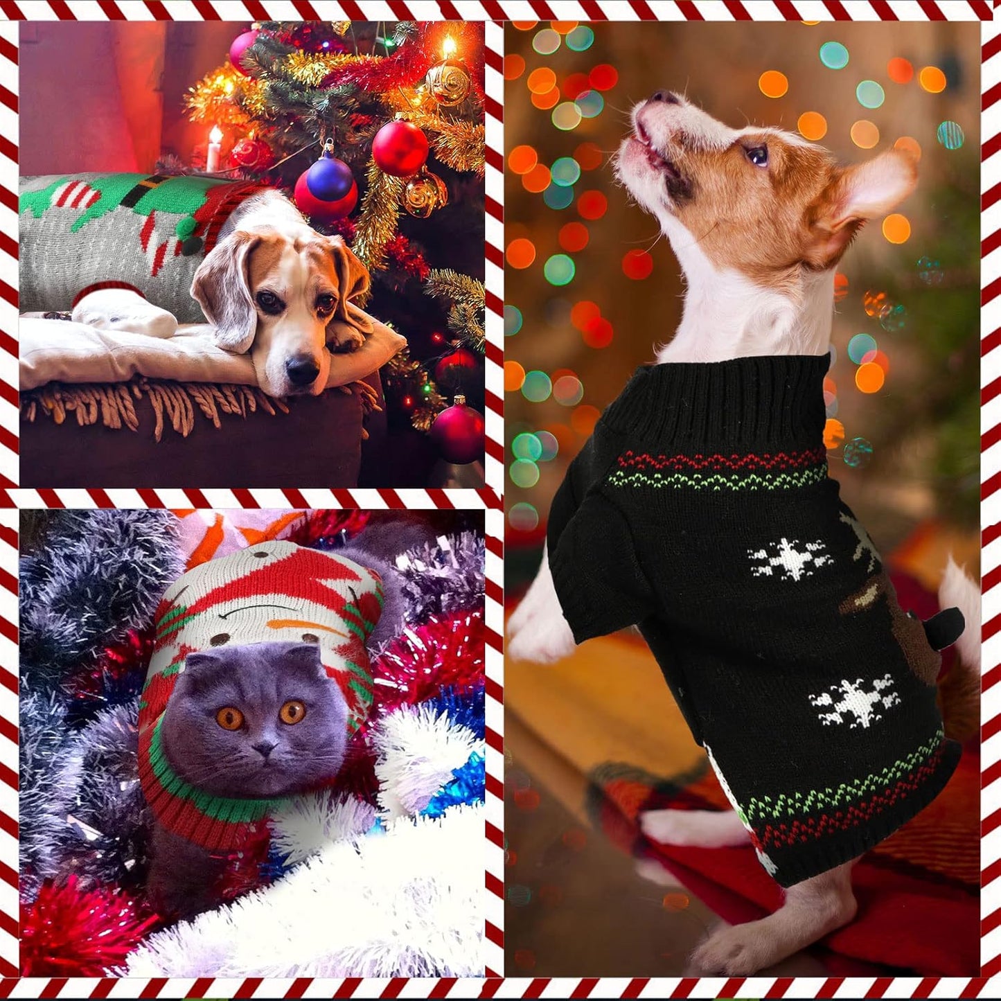 4 Pieces Christmas Dog Sweaters - Holiday Puppy Snow Elk Reindeer Snowman Elf Winter Knitwear Warm Clothes Funny Party Cosplay Dress for Small to Medium Dogs Cats (Medium)