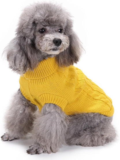 Small Dog Sweaters Knitted Pet Cat Warm Dog Sweatshirt Winter Clothes Kitten Puppy Sweater (Small,Yellow)